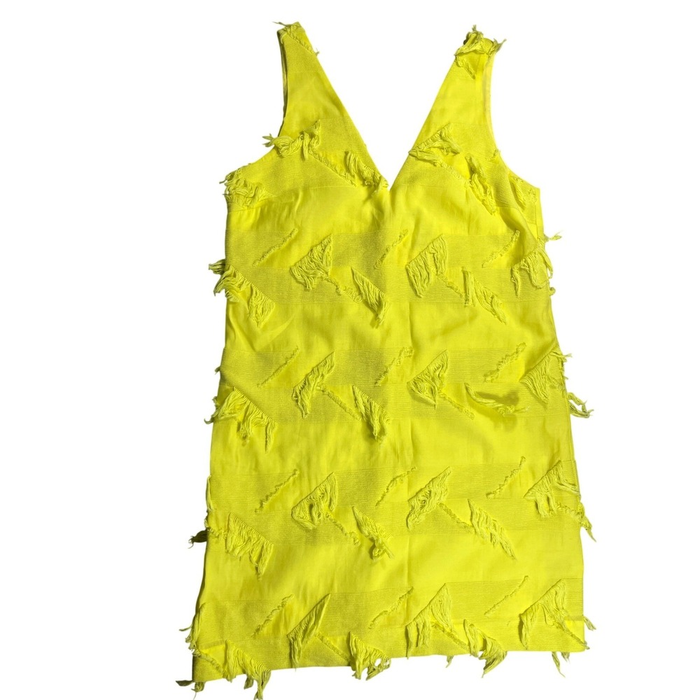 Maeve Anthropologie Bright Yellow Fringe Textured Mini Dress Size 6